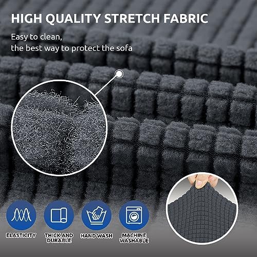 KEKUOU Stretch Loveseat Couch Cover, 2 Cushion Couch Slipcover,Charcoal