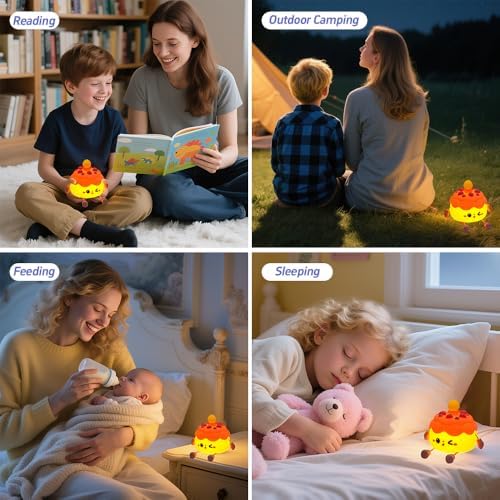 Cute Cake Night Light for Kids, Squishy Silicone Cake LED Night Lamp, Novelty Nursery Nightlight for Kids, Rechargeable Touch Lamp Bedside Lamp 2 Levels Dimmable, Room Decor Gifts for Girls Boys Baby