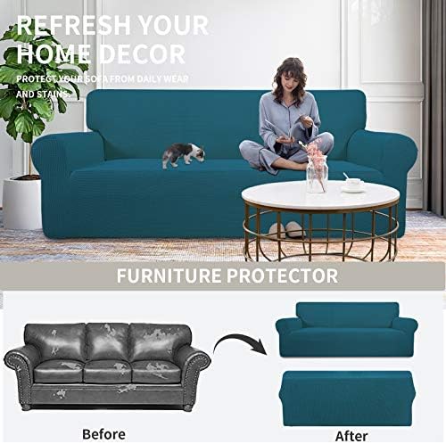 Easy-Going Stretch Oversized Loveseat Couch Covers Washable Peacock Blue
