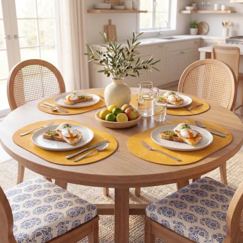 MOSAYT Vinyl Faux Leather Oval Placemats, Set of 4, Yellow