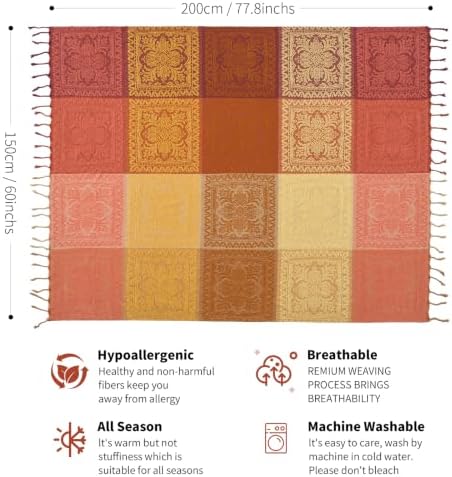 Boho Throw Blanket, Chenille Jacquard Couch Throw with Tassels