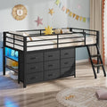 Low Loft Bed Twin Size with 9 Storage Drawers, LED Lights Loft Bed