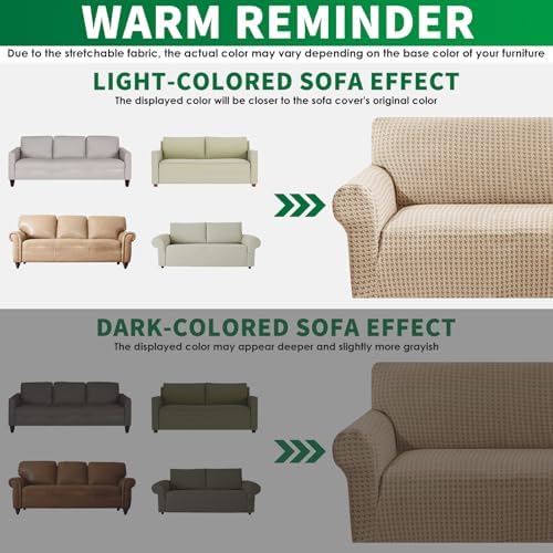 MAXIJIN Stretch Sofa Chair Slipcovers with Arms (31"-46 Washable Chair Cover Armchair with Non-Slip Foam & Elastic Bottom, Dog Cat Pet Friendly Furniture Protector (Small, Khaki)