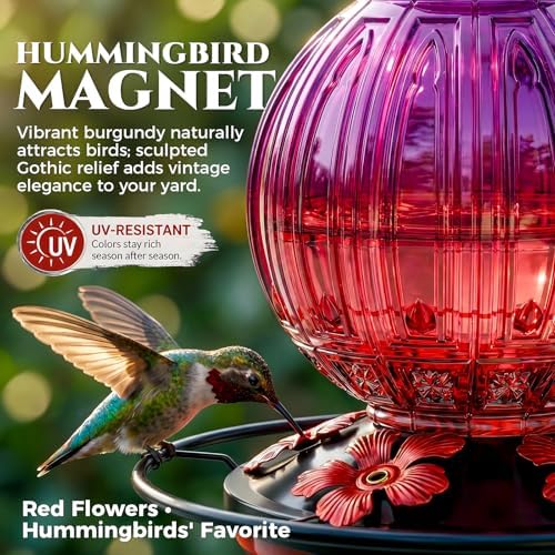 Glass Hummingbird Feeder for Outdoors Hanging, 26 fl oz Bird Nectar Feeder