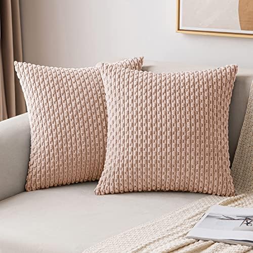 MIULEE Decorative Throw Pillow Covers 18x18 Pink Textured Corduroy