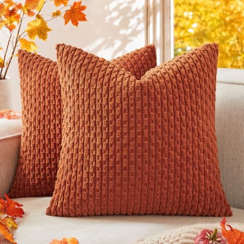 Kevin Textile Soft Corduroy 16x16 Inch Pillow Covers 2 Pack, Rust