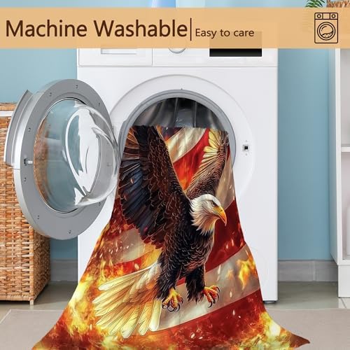 Bald Eagle Sofa Throw Blankets,American Flag Soft Cozy Fuzzy Lightweight Travel Blanket,Flannel Fleece Fall Throw Blanket for Couch,Bed,Camping,Movie Nights,Watching TV 60 X 80 Inch