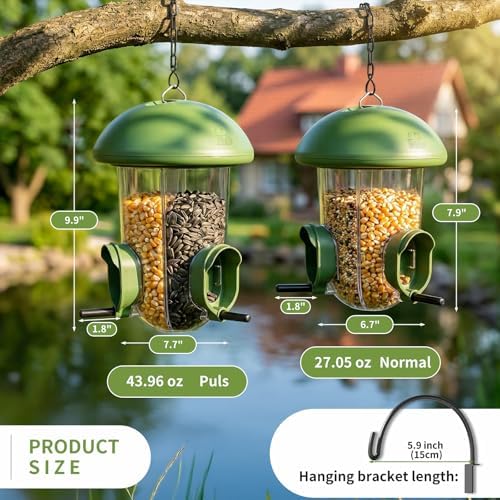 LONA Bird Feeder with 3 Compartments, Dome Bird Feeder for Outdoor, Green