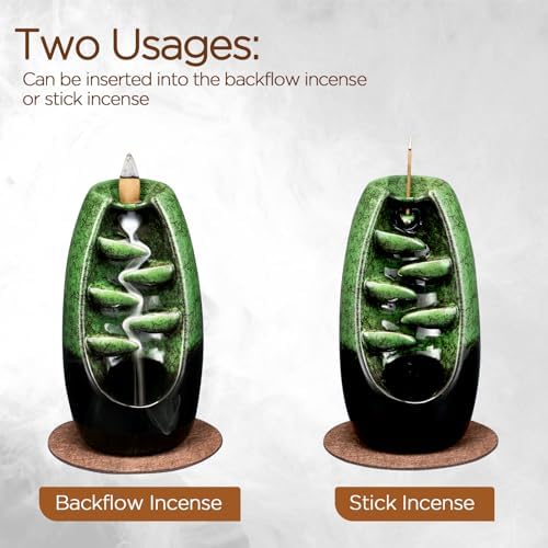 SPACEKEEPER Ceramic Backflow Incense Holder Waterfall Incense Burner, Green