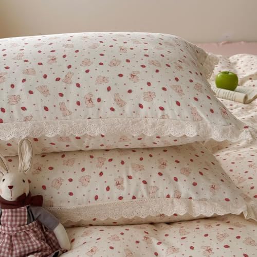 Cotton Bunny Duvet Cover King Size 3 Pcs,Ruffled Bedding 104"×90"