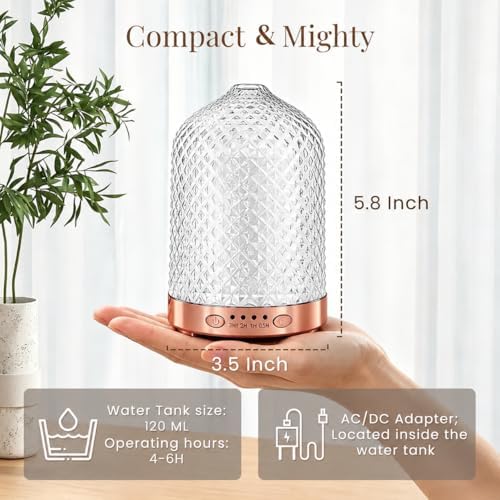 Essential Oil Diffuser for Home, 120 ml Glass Aromatherapy Diffuser