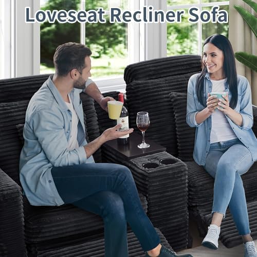 LEVNARY Modular Lift-Top Console with USB Charging and Cup Holders, Center Storage Module for Modular Reclining Sofa (Black)