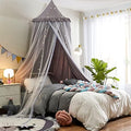 VETHIN Bed Canopy Double Layer Princess Round Dome Dreamy Mosquito Net Bedding Girls Room Castle Play Tent Hanging House Decor Reading Nook Canopies(Gray/White)