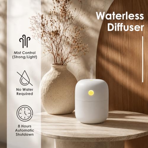 Waterless Rechargeable Waterless Diffuser – Hotel Collection Diffuser Set with 6 Hotel Essential Oils – Two Intensity Modes – Home & Office Fragrance Machine