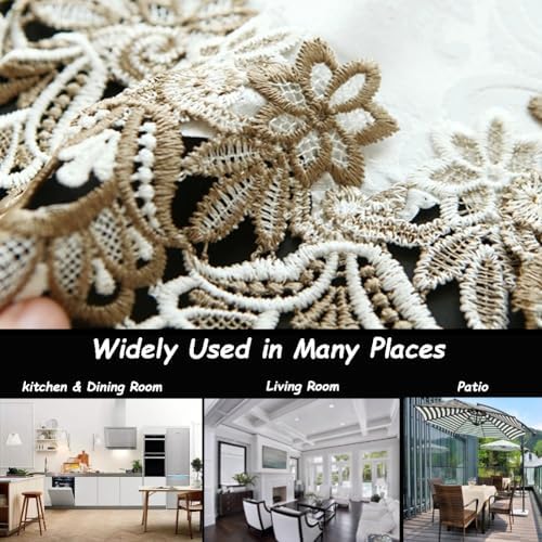 Sandweek Macrame Table Runners for Party, 70inch Table Runner Lace Floral Embroidered Rectangle Table Dresser Scarf Wedding Tabletop Table Decorations for Home and Dining Room Beige & White