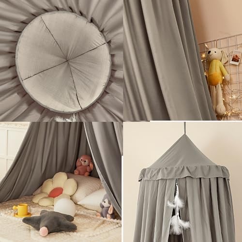 Princess Decor Canopy for Kids Bed, Soft and Durable Bed Canopy for Girls Room Tent Canopy Dreamy Mosquito Net Bedding, Children Reading Nook Canopies Indoor (Grey)