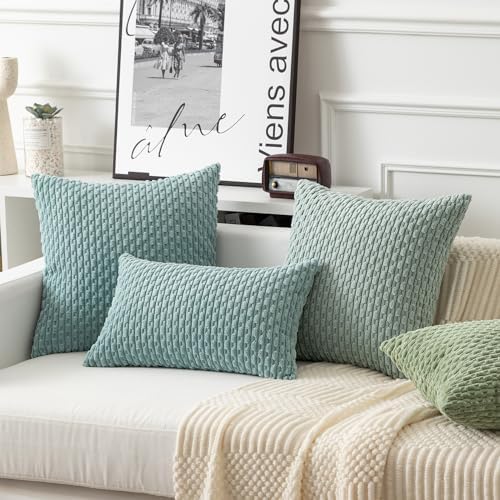 Kevin Textile Soft Corduroy 28x28 Inch Pillow Covers 2 Pack, Dusty Green