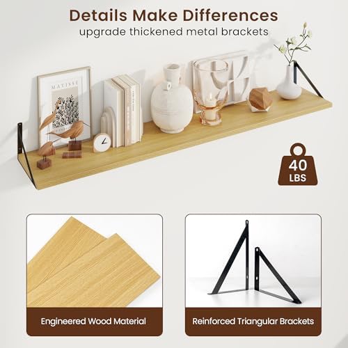 Axeman Deep Floating Shelves, 55'' x 10'' Oak Wall Shelves Set of 2