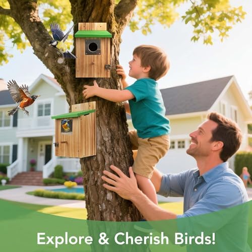 2 Pack Bird Houses for Outside- Cedar Bird House with Metal Predator Guard
