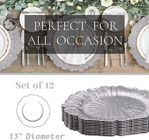 MAONAME Silver Charger Plates Set of 12, Reef Chargers for Dinner Plates
