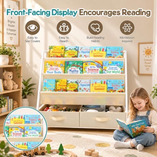32" Kids Bookshelf and Toy Storage Organizer, Montessori Toddler Bookshelf