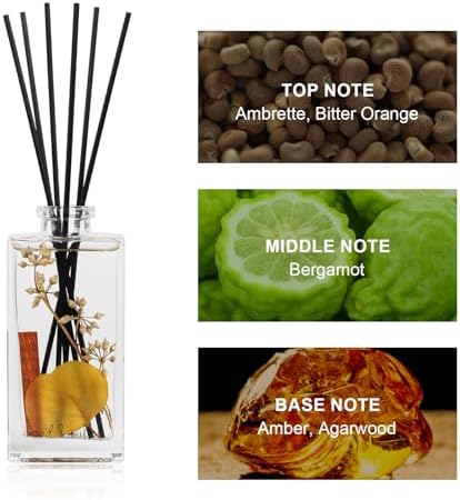 Wood & Willow Reed Diffuser Set with Dried Flowers (Bergamot & Amber)