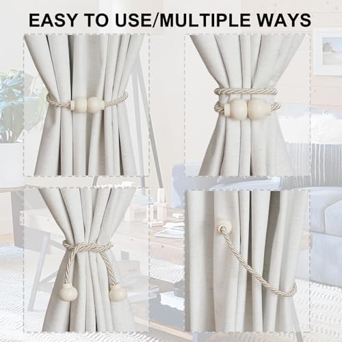 6Pcs Magnetic Curtain Tiebacks Modern Handmade Rope Curtain Tie Back Beige