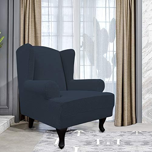 Easy-Going Stretch Large Wingback Chair Sofa Slipcover Dark Blue