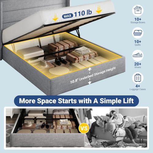 Allewie Full Size Lift Up Hydraulic Storage Bed Frame Light Grey