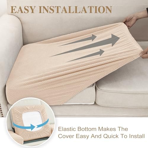 LA MEACK Couch Cushion Covers Seat Cushion Cover Stretch Couch Cover Separate Sectional Sofa Slipcovers Furniture Protector(3 Pieces for Seat or Sofa Backrest, Natural)