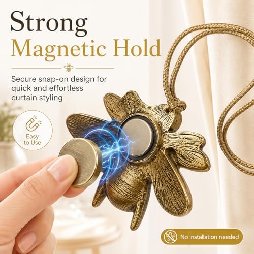 Magnetic Curtain Tiebacks Set of 4, Antique Bronze Flying Bee Design