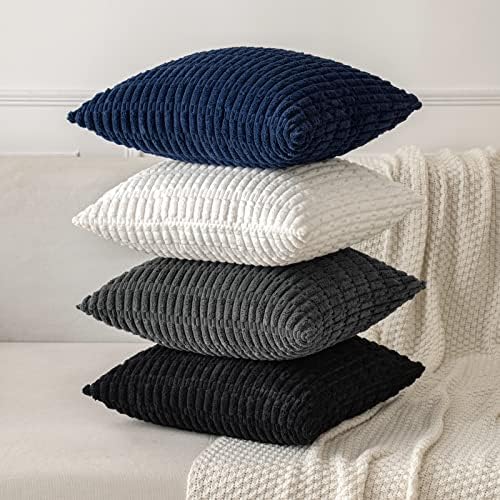 MIULEE Lumbar Corduroy Decorative Throw Pillow Covers 12x20 Black Pack of 2