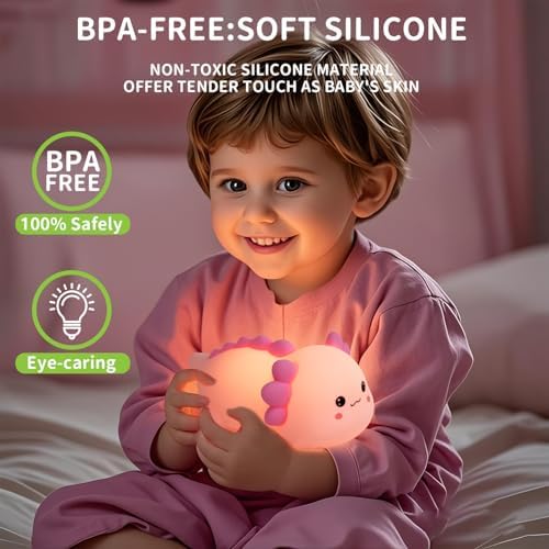 Axolotl Silicone Nursery Night Light, Dimmable LED Night Lamp with Timer,Cute Squishy Animal Rechargeable Lamp with Touch Sensor Gifts for Kids Girls&Baby Room Decor (Axolotl B)