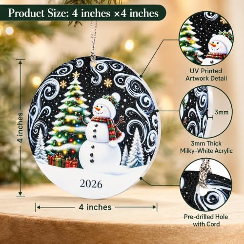 Snowman Christmas Ornament 2026, Funny Winter Tree Decoration, Elegant Hanging Keepsake for Holiday Decor, Snowman Gifts for Family, Friends and Coworkers, Unique