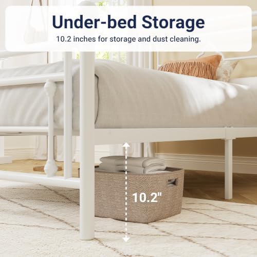 Allewie Twin Size Metal Platform Bed Frame, Victorian Headboard, White