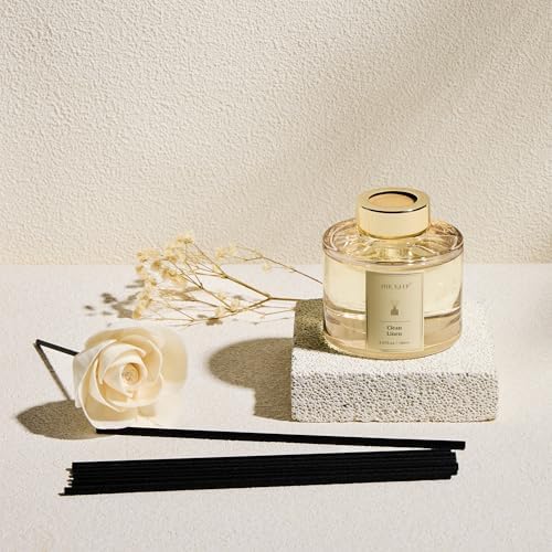 Airkeep Flower Reed Diffusers Set, 5.07 oz Clean Linen Scented Oil Diffuser with 8 Reed Sticks, Home Fragrance Diffuser Gift Set for Bathroom & Office Decor 150ml