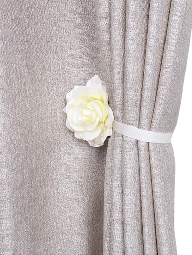 Curtain Tiebacks, Rose Magnetic Curtain Holders, Elegant 2 Pack Decorative Rope Holdback Holder, Home Decor Thin or Sheer Window Drapries Bed Canopy (Champagne)