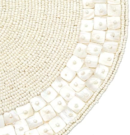 Lightnpro Handmade Beaded Placemats Set of 2 – 13 Inch Round Ivory Seacell, Handcrafted Artisan Table Accessories, Farmhouse Glam Decorative Dining Table Décor for Christmas, Weddings & Gatherings