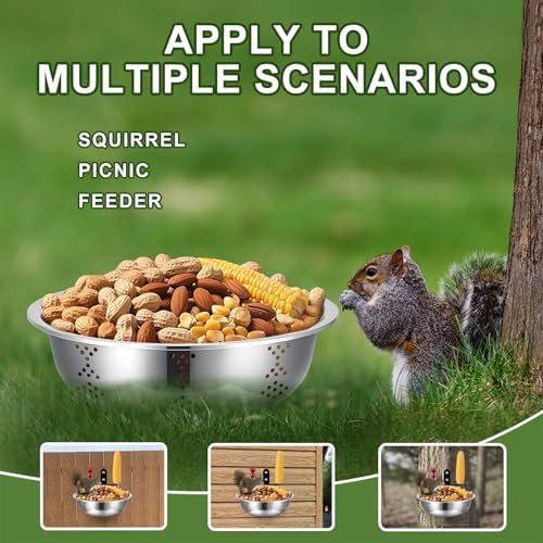 Squirrel Feeders for Outside, Metal Durable Bowl Tree Mounted of Chipmunk Feeder, Squirrel Food for Backyard Squirrels Hold Corn, Corn Cob, Peanuts (8.5Inch - 1 Food Stand 1 Water Stand