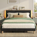 Bestier King Bed Frame with Storage Headboard & LED, Upholstered, Black