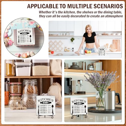 DETIHO Farmhouse Kitchen Decor, Rustic Kitchen Rules Sign Counter Decor