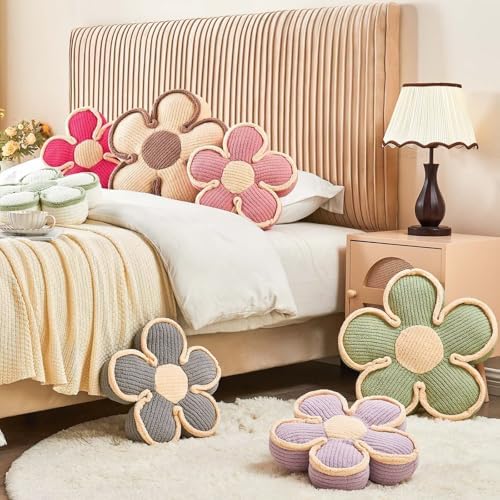 Kcvvcr Flower Pillow, Soft Flower Shaped Floor Cushion, Flower Decorative Throw Pillow, Cute Flower Seating Cushion, Flower Room Décor Plush Pillows for Sofa Couch Bed (13.7 Inch, Sage Green)