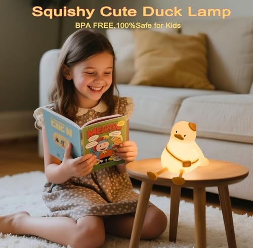 Schoolbag Duck Night Light for Kids, Silicone Squishy Dimmable Lamp