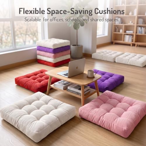 Degrees of Comfort Square Tufted Corduroy Floor Cushions, Large Pillows Seating for Adults, Meditation Pillow for Balcony Tatami Living Room, 22x22 Inch, Purple