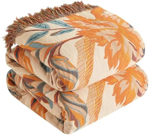 Boho Throw Blanket for Bed 90”x98”, 100% Cotton Blanket for Couch Sofa