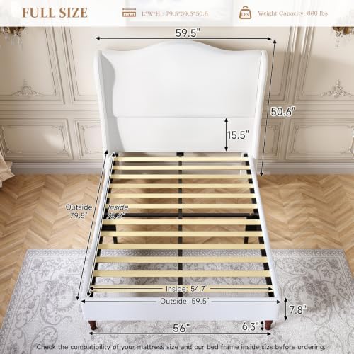 koorlian Full Size Upholstered Bed Frame with 51'' Tall Headboard, White
