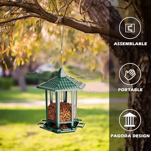 Birdream 4 Pack Bird Feeders for Outdoor Hanging, 10 LB Fun Installation Retro Pagoda Design Bird Feeder, Attracting Wild Birds Chickadees Goldfinches Cardinals Finches and Sparrows (Green)