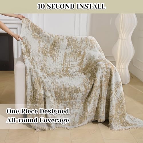 MEETSKY Small Couch Cover Oversized Recliner Covers Washable Armchair Sofa Cover for Dog, Chenille Khaki Abstract Geometric Jacquard Sofa Throw Cover Durable Modern Single Sofa Slipcovers, 71" X 91"