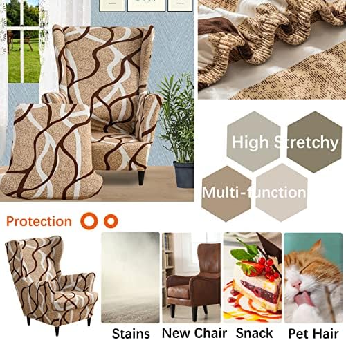 Wing Chair Slipcover, 2-Piece Printed Wingback Chair Cover