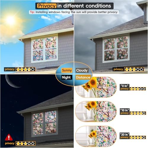 Rainbow Window Privacy Film Decorative Window Sticker, 3D Static Stained Glass Cling Tint for Home Heat Control Non-Adhesive, 23.6 Inch * 157.4 Inch